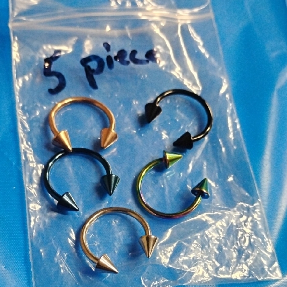 Set of 5 Multi-Color Spike End Body Jewelry